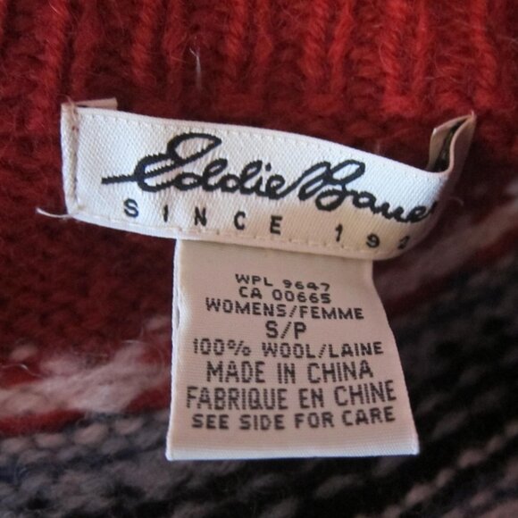 EDDIE BAUER Vintage 100% Wool Ivory Red Blue Knit Fair Isle Retro Sweater - Picture 9 of 10